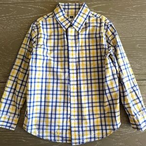 Janie and Jack Boys Shirt Size 6  Button Down  Blue Yellow Checked EUC